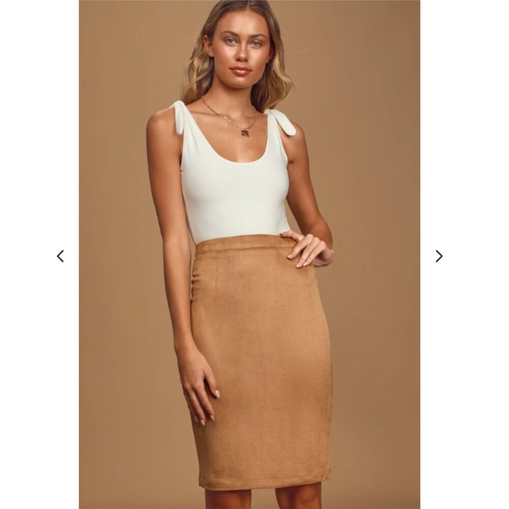 Superpower Tan Suede Pencil Skirt